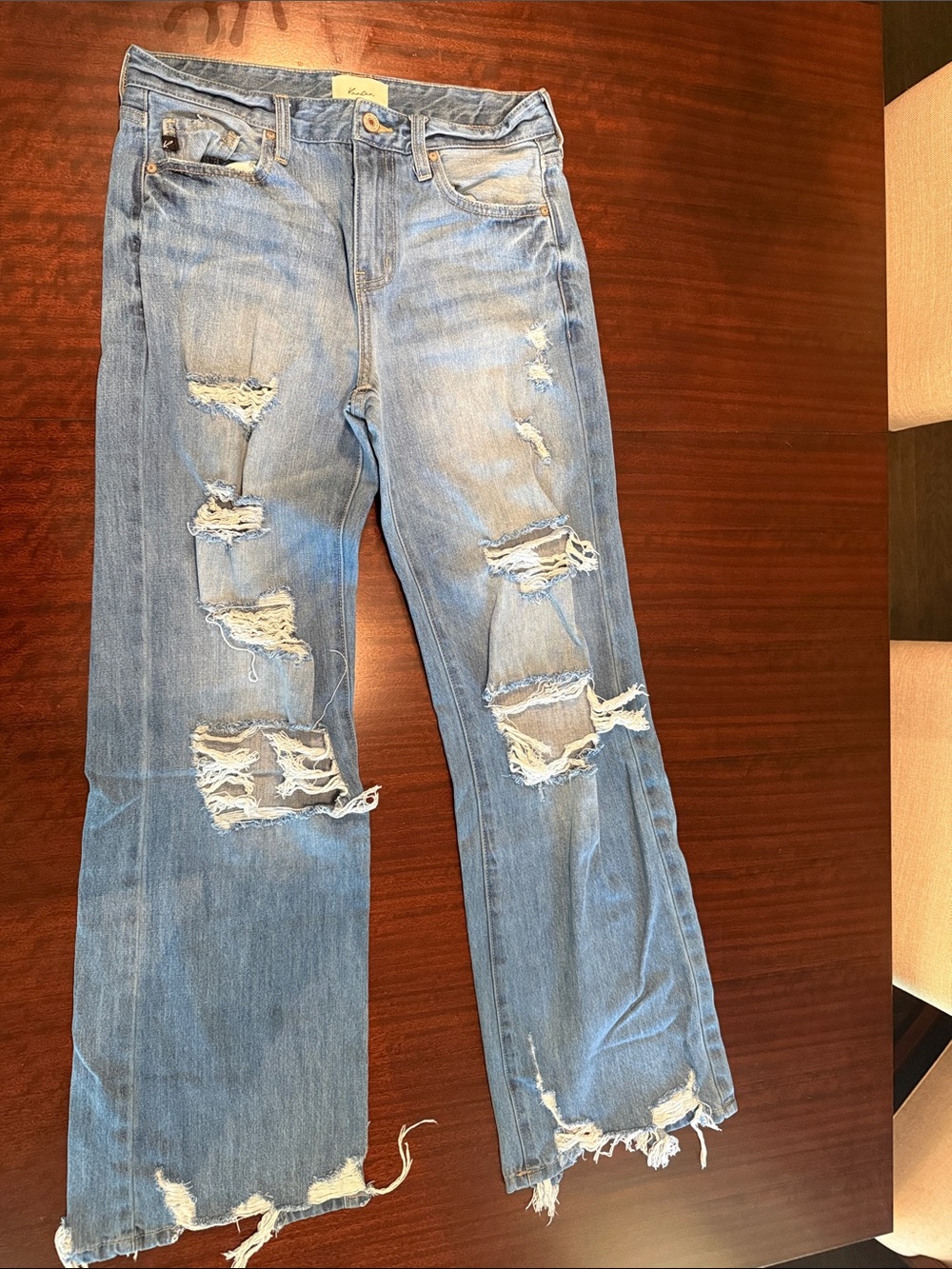 KanCan Light Blue Distressed Straight-Leg Jeans